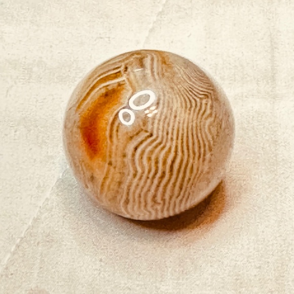 Orange/Tan/Cream/White Banded Agate Sphere & Small Carnelian Eye - Picture 3 of 10